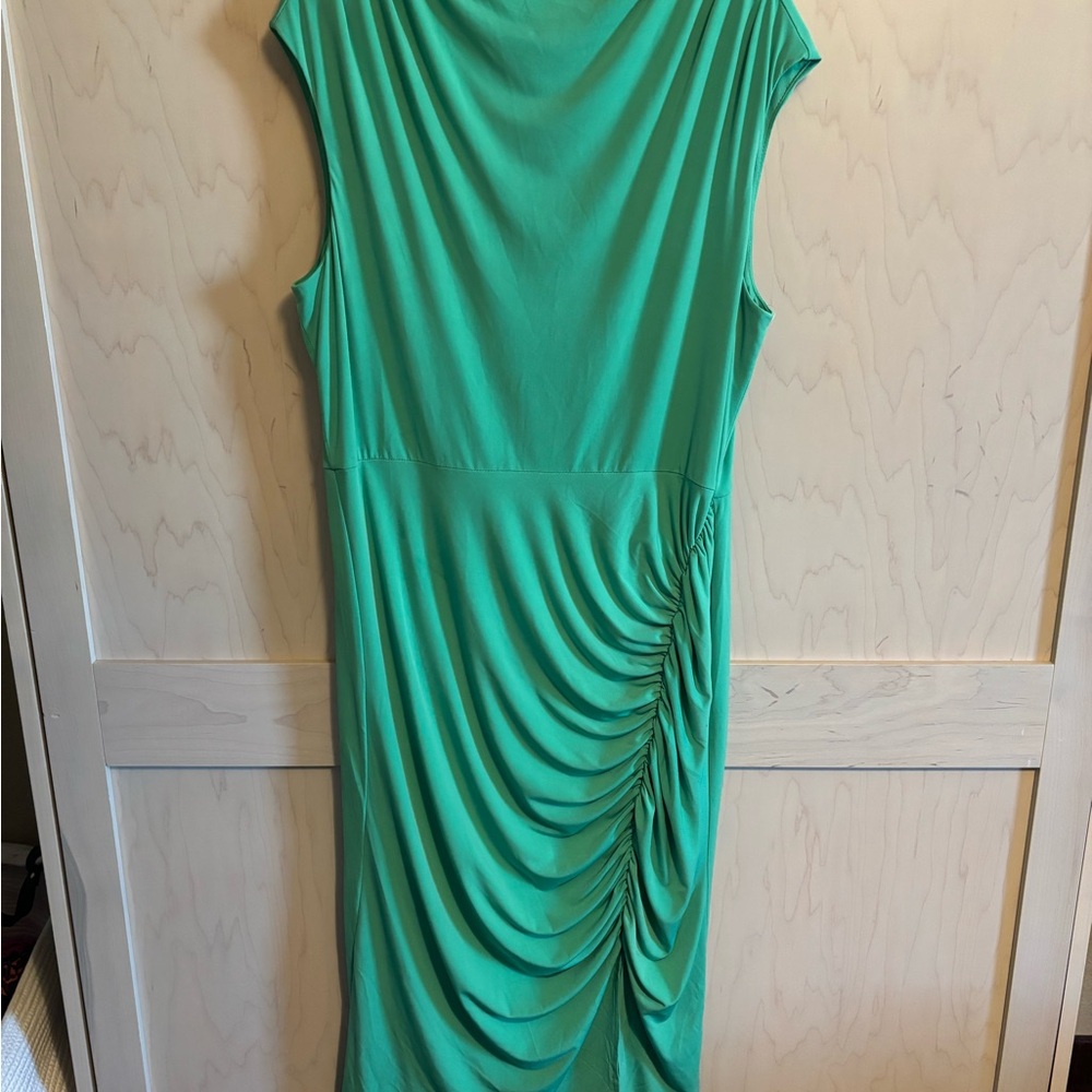 London Times Green Ruched Midi Dress